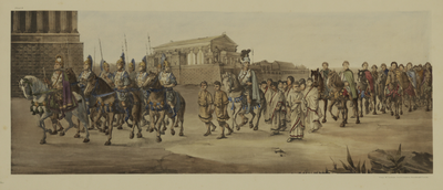 27557 Afbeelding van de maskerade van de studenten van de Utrechtse hogeschool ter gelegenheid van het 270-jarig ...